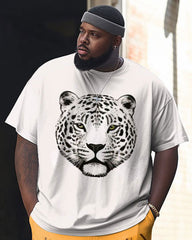 Men's Large Size Casual Tiger Leopard Head Cracked Street Retro Hip-Hop Two-Piece Set