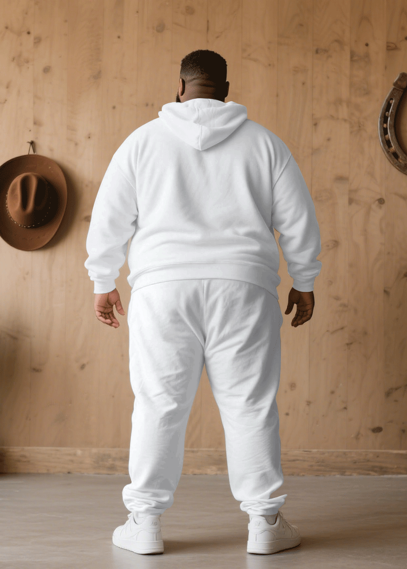 Big & Tall Men Fall/Winter Casual White & Grey Alien Patchwork Printed Hoodie Suit