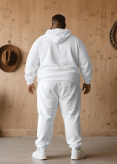 Big & Tall Men Fall/Winter Casual White & Grey Alien Patchwork Printed Hoodie Suit