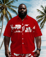 Men's Big & Tall Splicing Wide Stripe Simple Floral Printed Short Sleeve Shirt Shorts Set