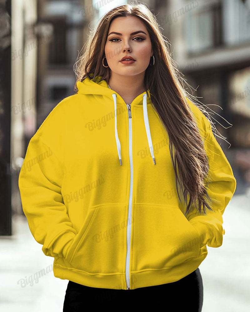 Women's Big and Tall Fashion Solid Color Casual Long Sleeve Zipper Hoodie