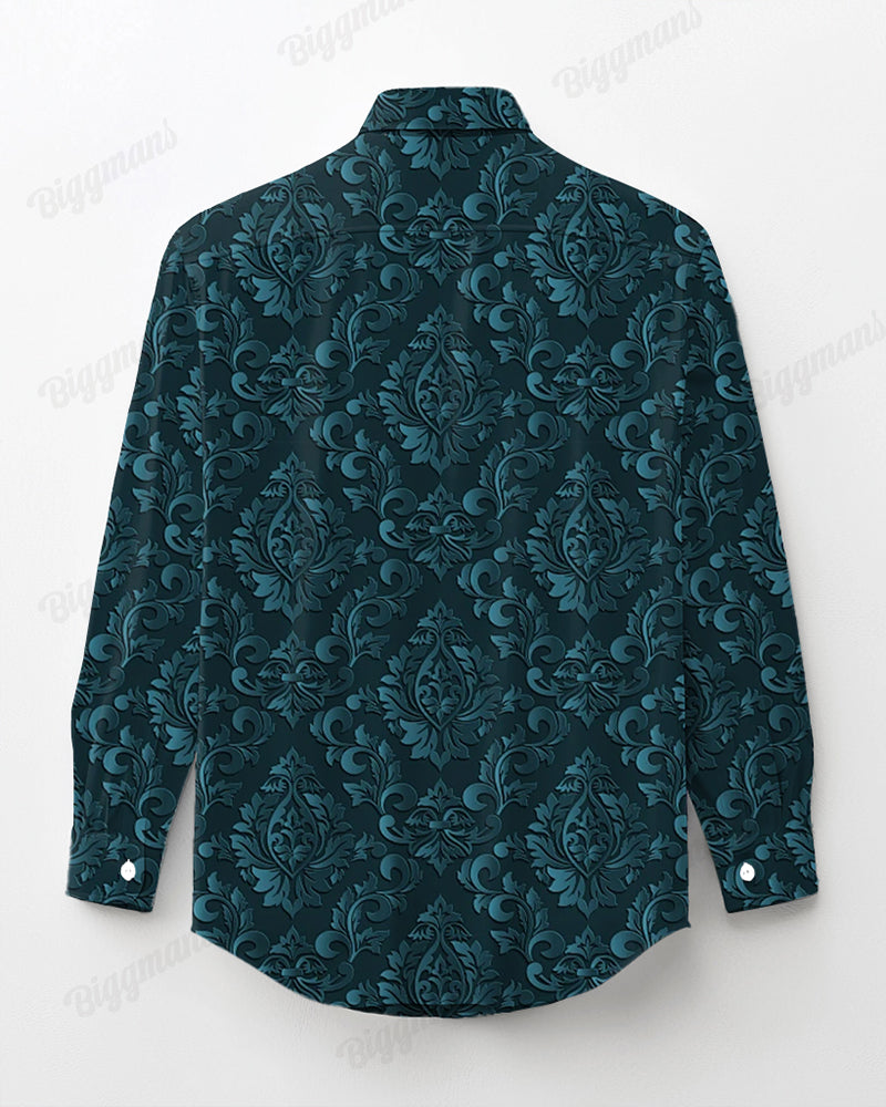 Men's Plus Size Retro Floral Print Long Sleeve Shirt Pants 2-Piece Set