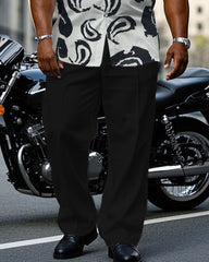 Men's Plus Size Abstract Paisley Quartet Continuous Pattern Short Sleeve Shirt Trousers Suit
