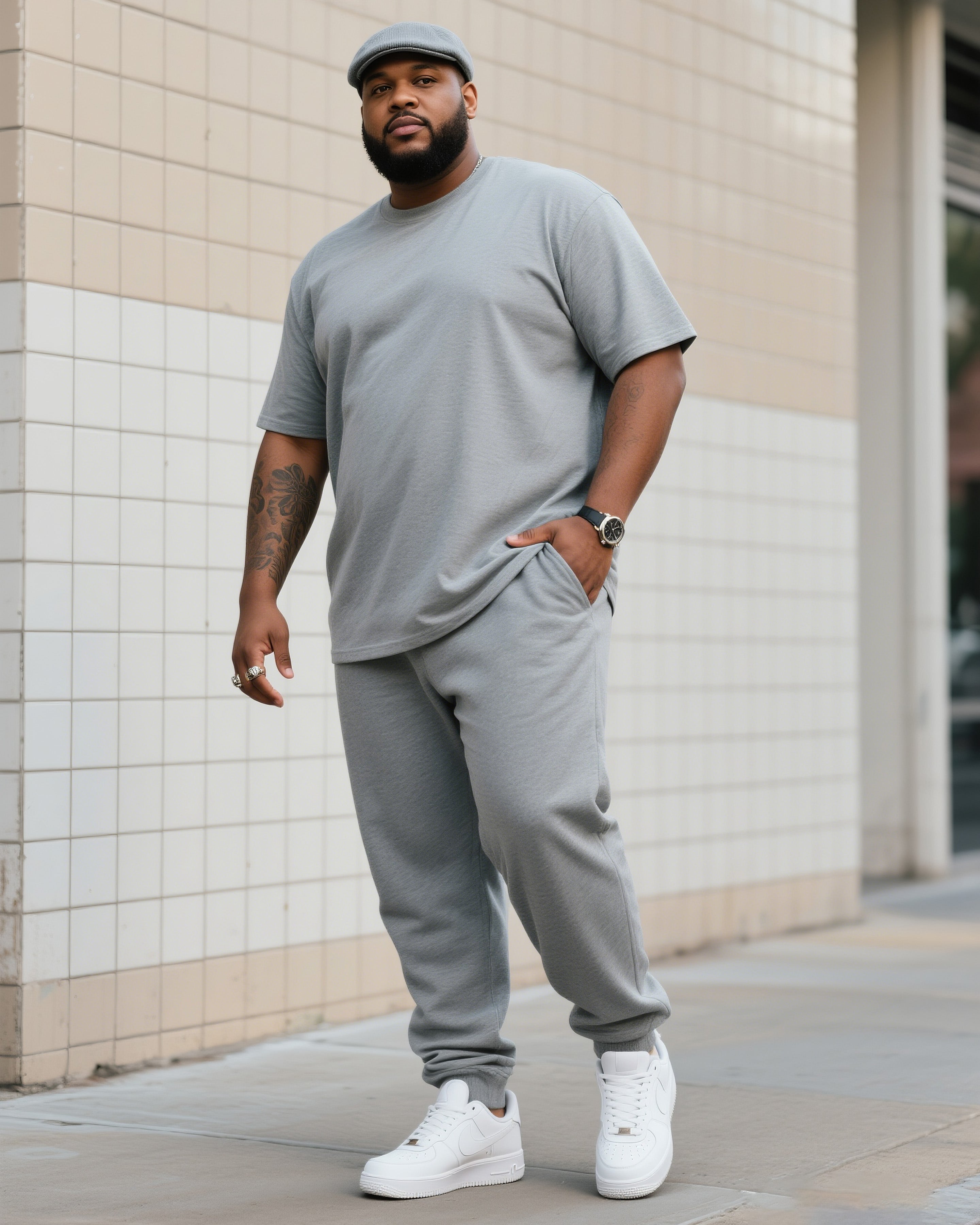 Big Boy Daily Casual All-match Solid Color Short-sleeved T-shirt Trousers Suit
