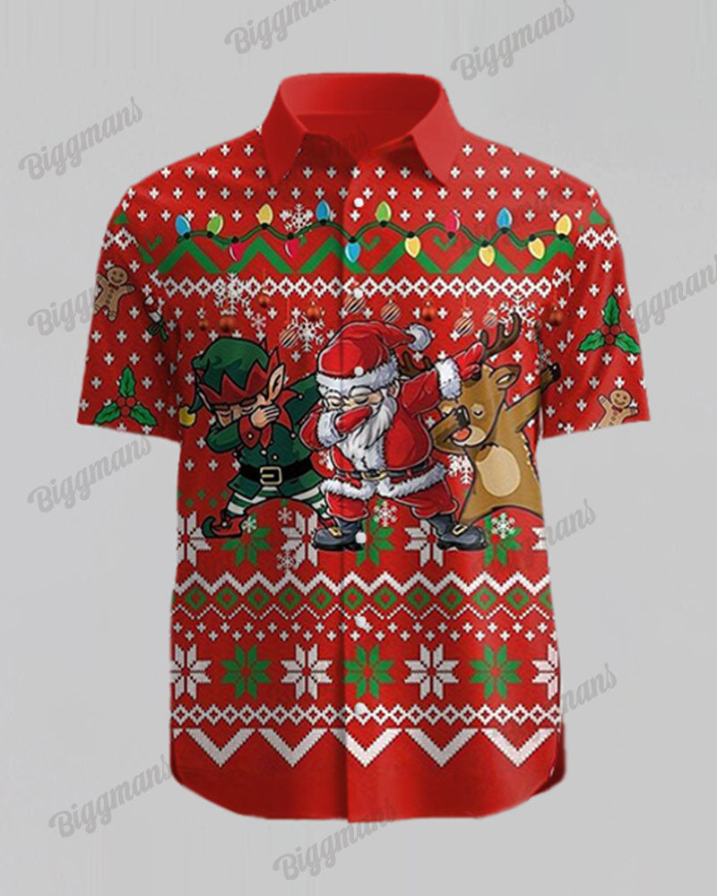 Men's Big & Tall Christmas Red Cartoon Funny Print Short Sleeve Shirt Shorts Set
