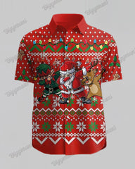 Men's Big & Tall Christmas Red Cartoon Funny Print Short Sleeve Shirt Shorts Set