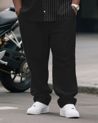 Men's Plus Size Simple Black Stripe Patchwork Printing Pocket Short Sleeve Shirt Trousers Suit