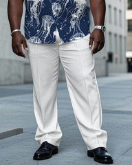 Hawaiian Sea Jellyfish Pattern Short Sleeve Shirt Trousers Suit Men's Plus Size