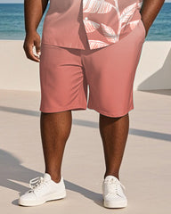 Big & Tall Men's Hawaiian Vacation Pink Gradient Leaf Print Shirt Shorts Suit