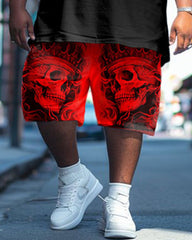 Big Guys Street Fashion Provocation Skull Print T-Shirt Shorts Set
