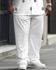 Men's Plus Size Casual Retro Style Pattern Printed Short Sleeve Shirt Trousers Suit