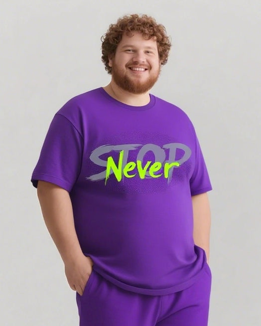 Stop Never Sky Has No Limits Men's Big and Tall Simple Lettering Short Sleeve T-shirt Shorts Set