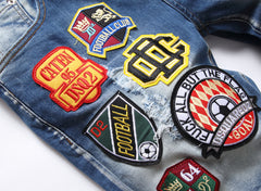 Men's Big & Tall Hole Feature Fashion Trendy Badge Print Jeans