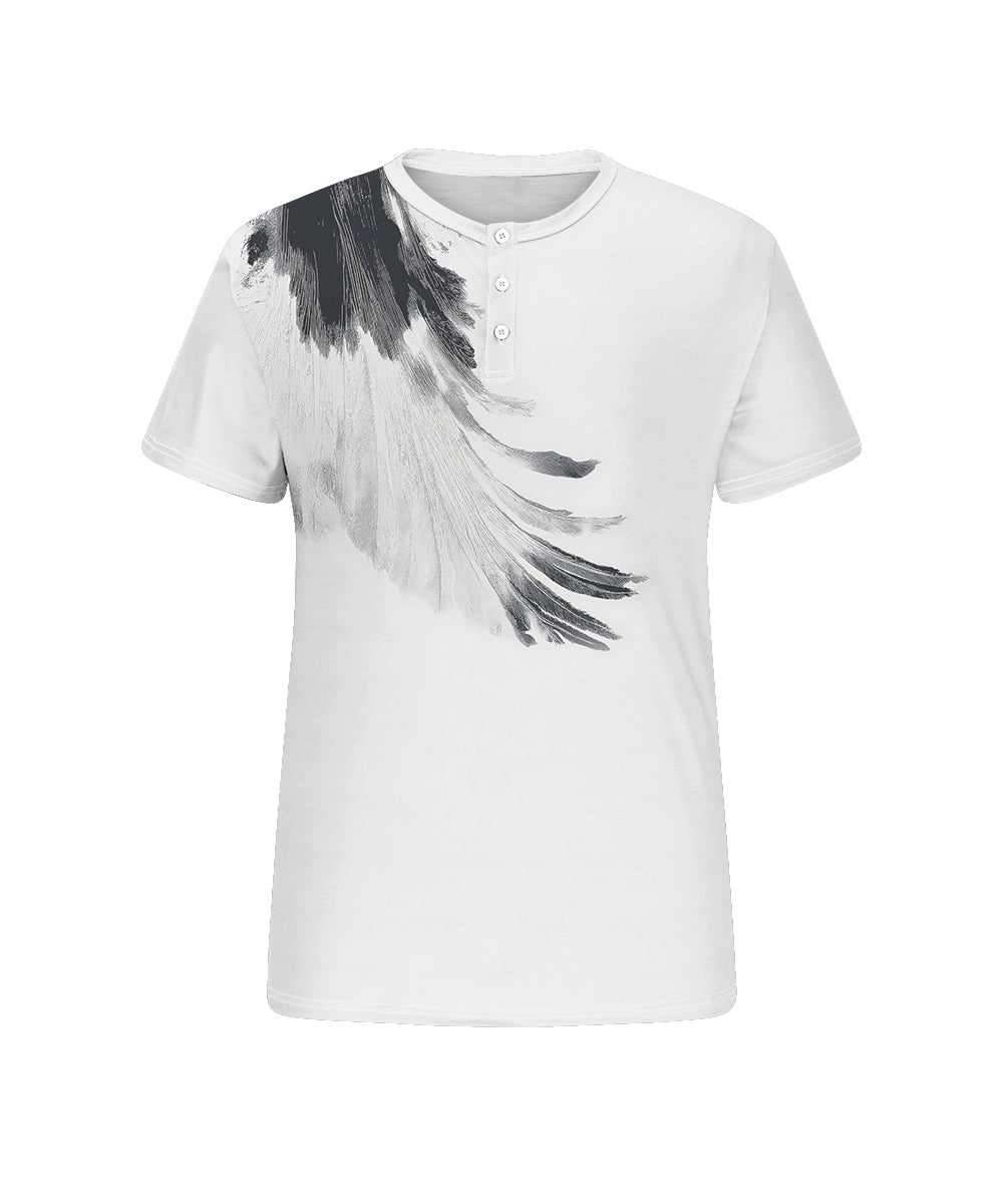 Men's Plus Size Daily Casual Abstract Feather Print Henry Collar Button Short Sleeve T-Shirt