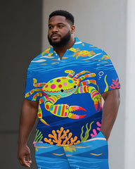 Big Man's Abstract Animal World Cute Crab Printed Casual Short-Sleeve Polo Shirt & Shorts Set