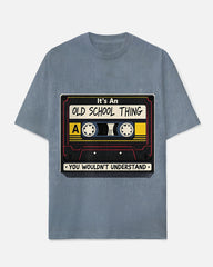 Men's Big Size Retro Fashion Cartoon Audio Tape Printed Casual Short Sleeve T-shirt