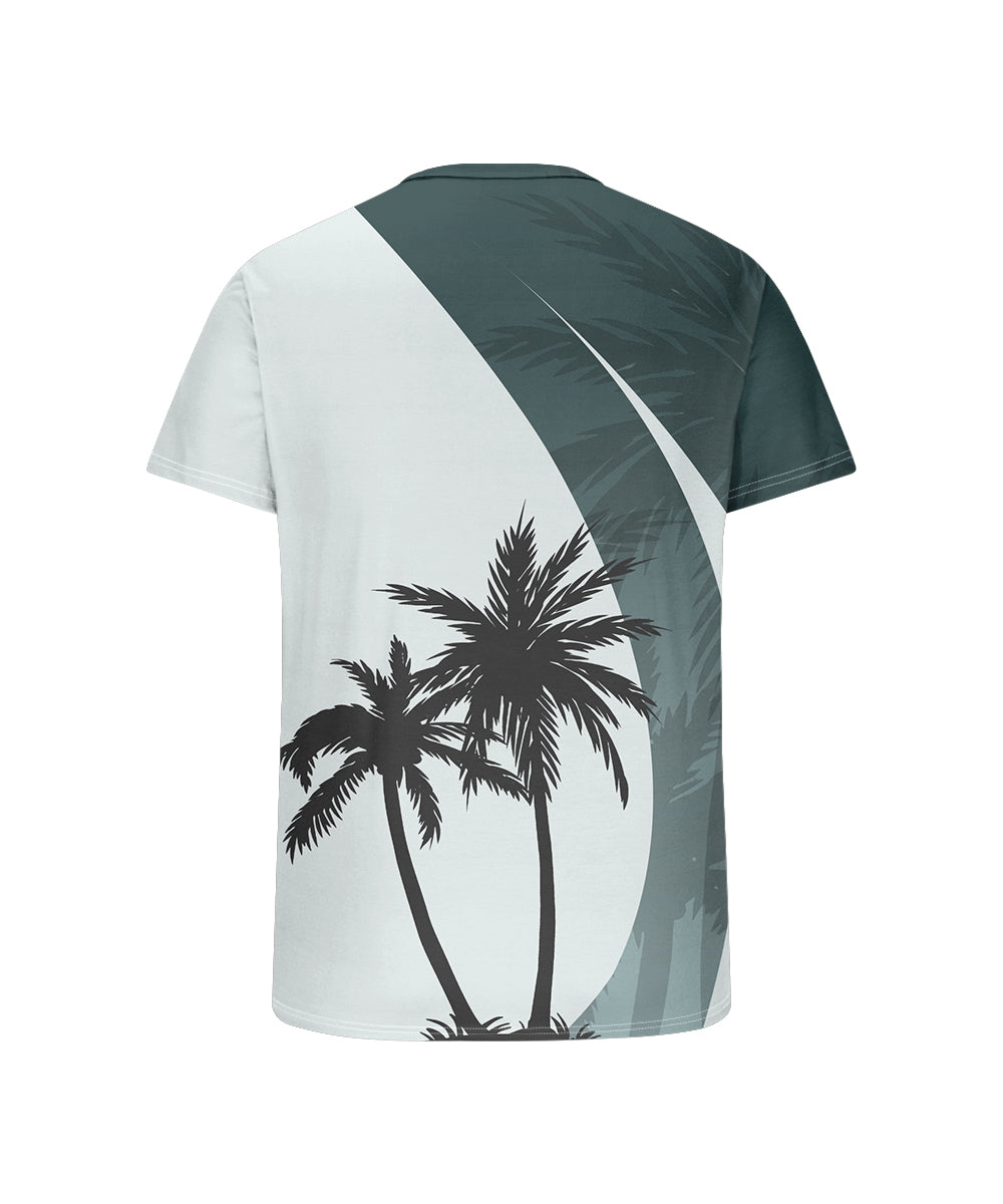 Men's Plus Size Daily Casual Green Colorblock Coconut Tree Print Henry Collar Button Short Sleeve T-Shirt