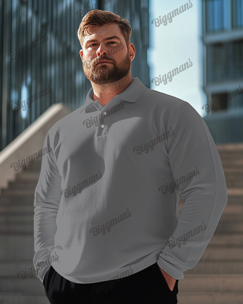 Big Guys Solid Color Long Sleeve Polo Shirt