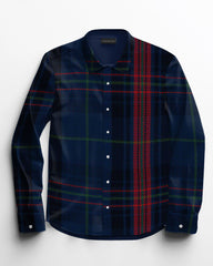 Men's Big and Tall Casual Blue Plaid Lapel Long Sleeve Shirt
