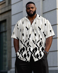 Men's Plus Size Two-color Geometric Gradient Casual Short-sleeved Shirt Trousers Suit