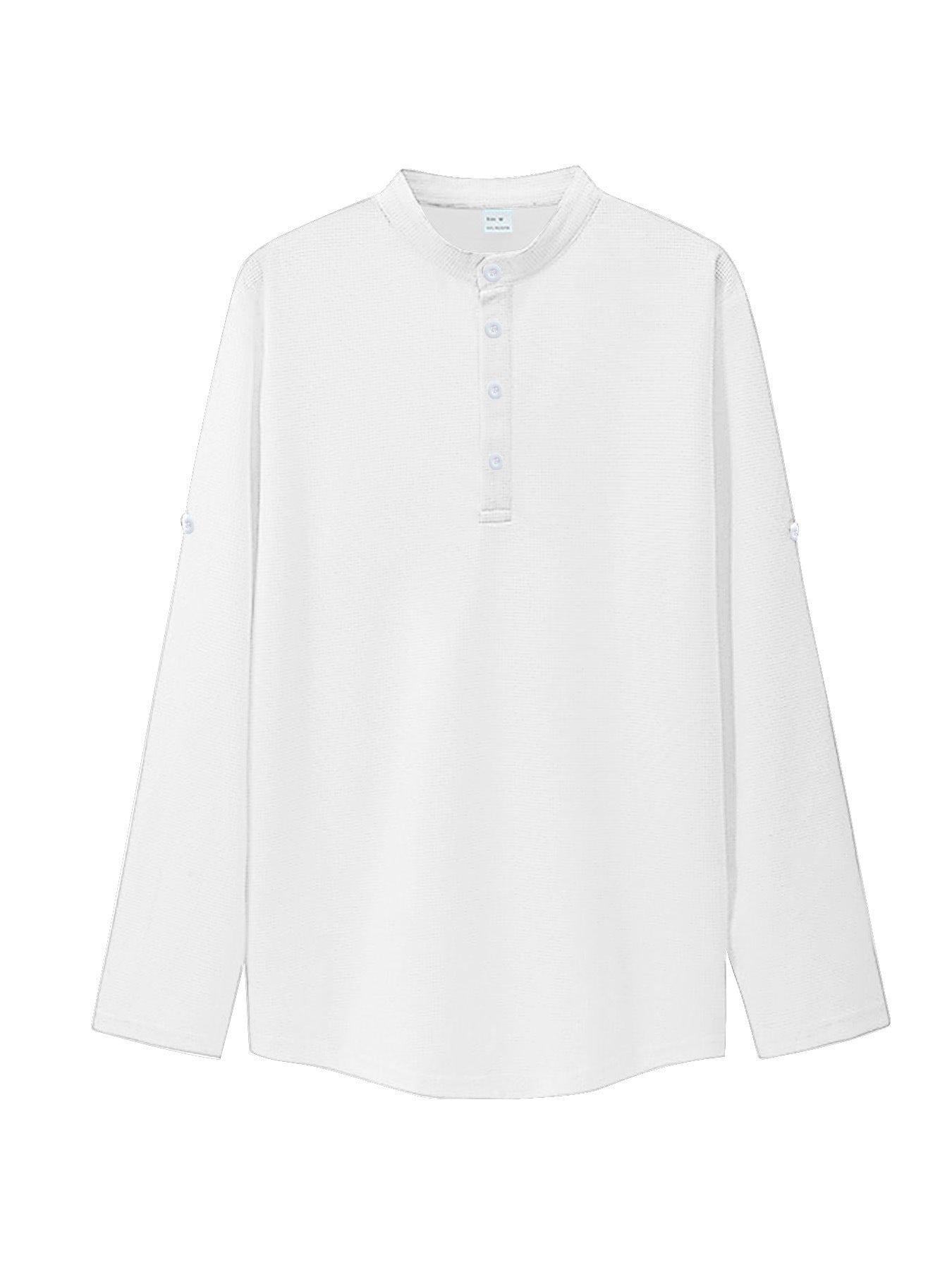 S-3XL Solid Color Casual Breathable Button Collar Henry Collar Long Sleeve Shirt