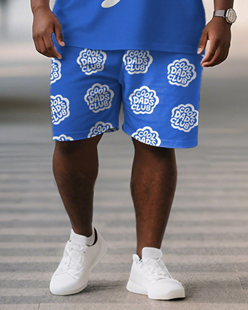 Men's Plus Size Father's Day Blue Cool Dad Text Print Short Sleeve T-Shirt Shorts Suit