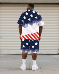 Men's Plus Size Independence Day Star Stripe Print Round Neck Short Sleeve T-Shirt Shorts Suit