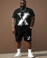 Big & Tall Men's Street Casual X Letter Print T-Shirt Shorts Set