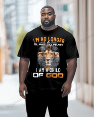 Men's Plus Size I'm No Longer a Slave to Fear I Am a Child of God Print T-Shirt Trousers Suit