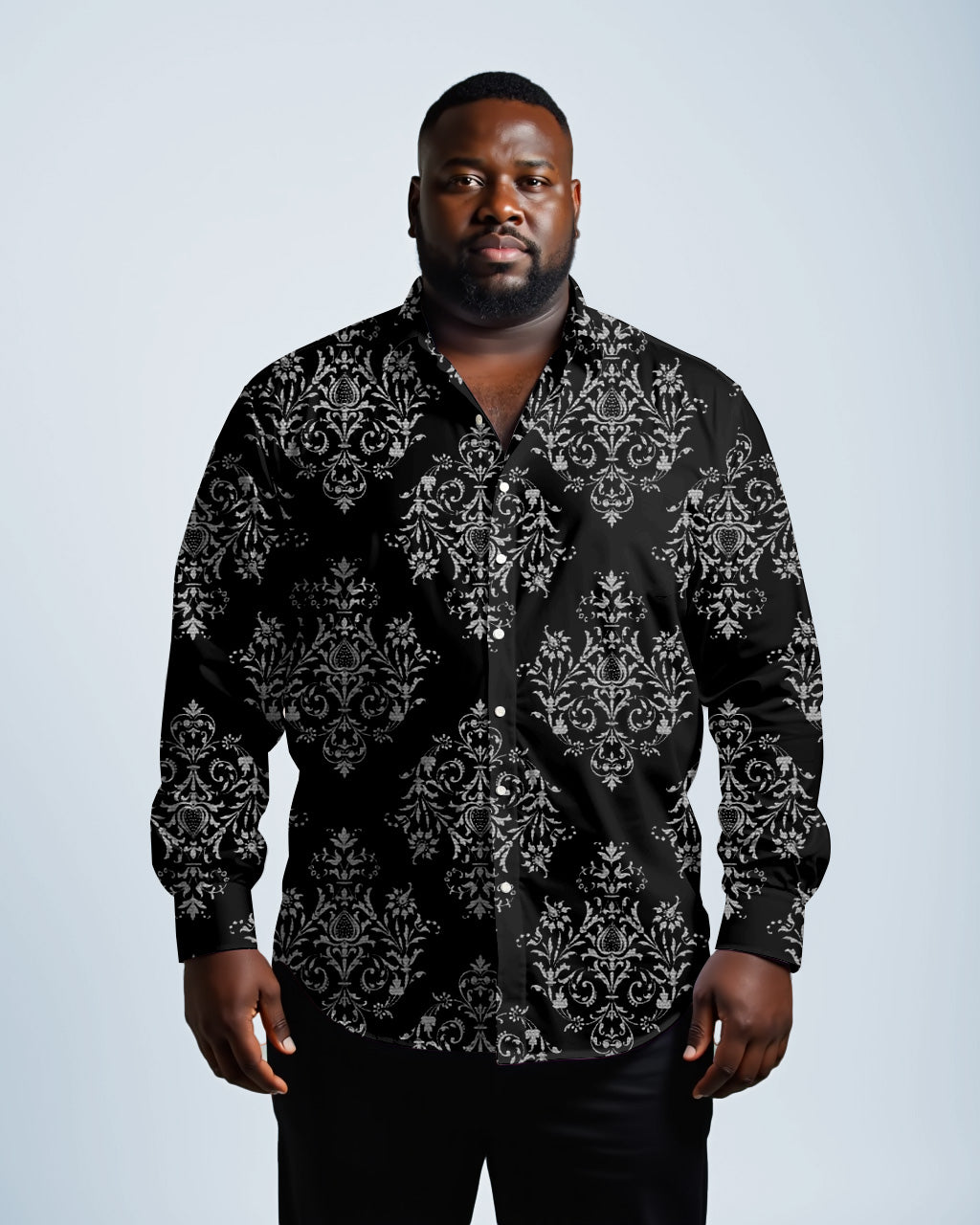 Vintage Arrangement Geometric Flower Jacquard Lel Long Sleeve Shirt Men's Plus Size