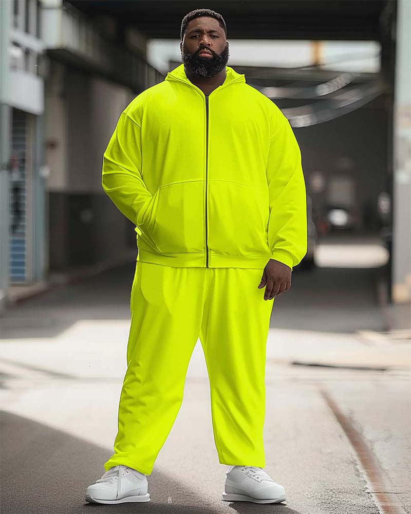 Men's Big and Tall Solid Color Sport Zip Hoodie Set