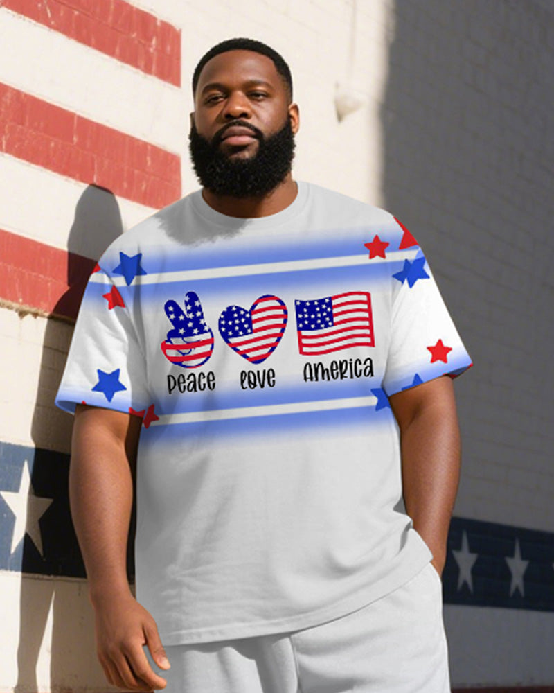 Men's Plus Size Independence Day Gradient Star Letter Print T-Shirt Trousers Suit