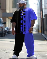Men's Large Street Casual Colorblock Alphabet Print T-shirt Trousers Set