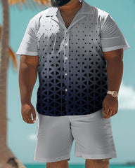 Big & Tall Guy's Business Print Short Sleeve Shirt Shorts Set