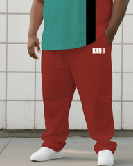 Men's Plus Size Black Jacquard King Short Sleeve T-Shirt Trousers Suit