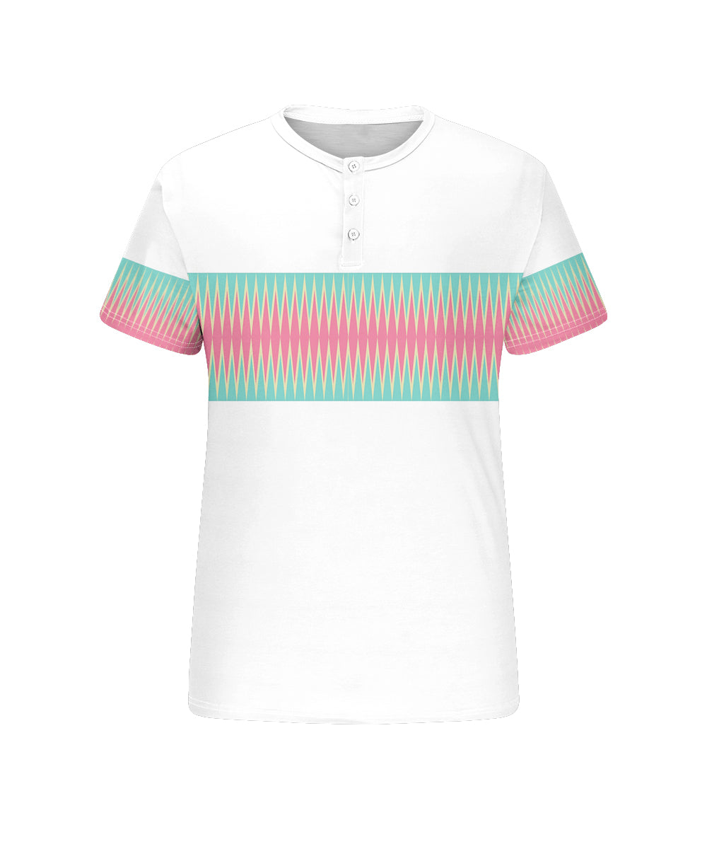 Men's Plus Size Daily Casual Green Red Gradient Diamond Print Henry Collar Button Short Sleeve T-Shirt