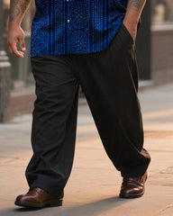 Big & Tall Men's Business Black And Blue Gradient Pattern Printed Long Sleeve Shirt Trousers Suit