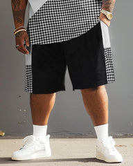 Street Casual Black White Gray Houndstooth Print Big Men's Set
