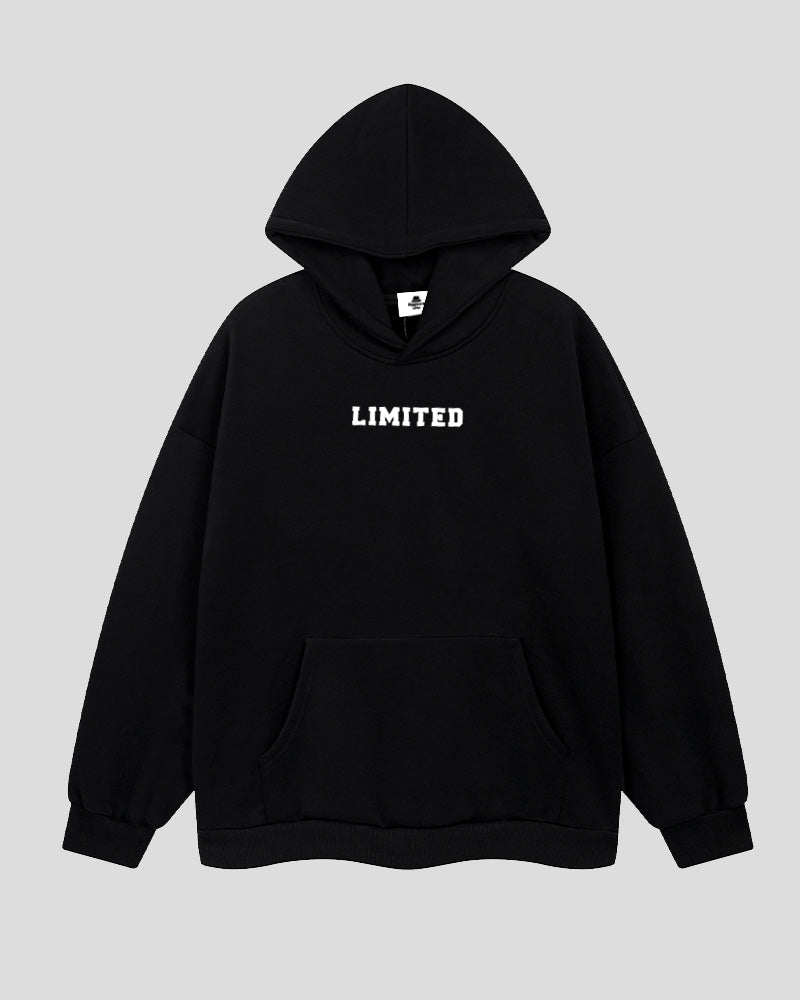 Jacquard Alphabet Print Oversize Cotton Hoodie Front And Back