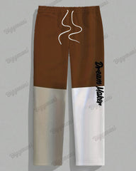 Men's Plus Size Brown Colorblock Geometric Alphabet Print T-Shirt Trousers Suit