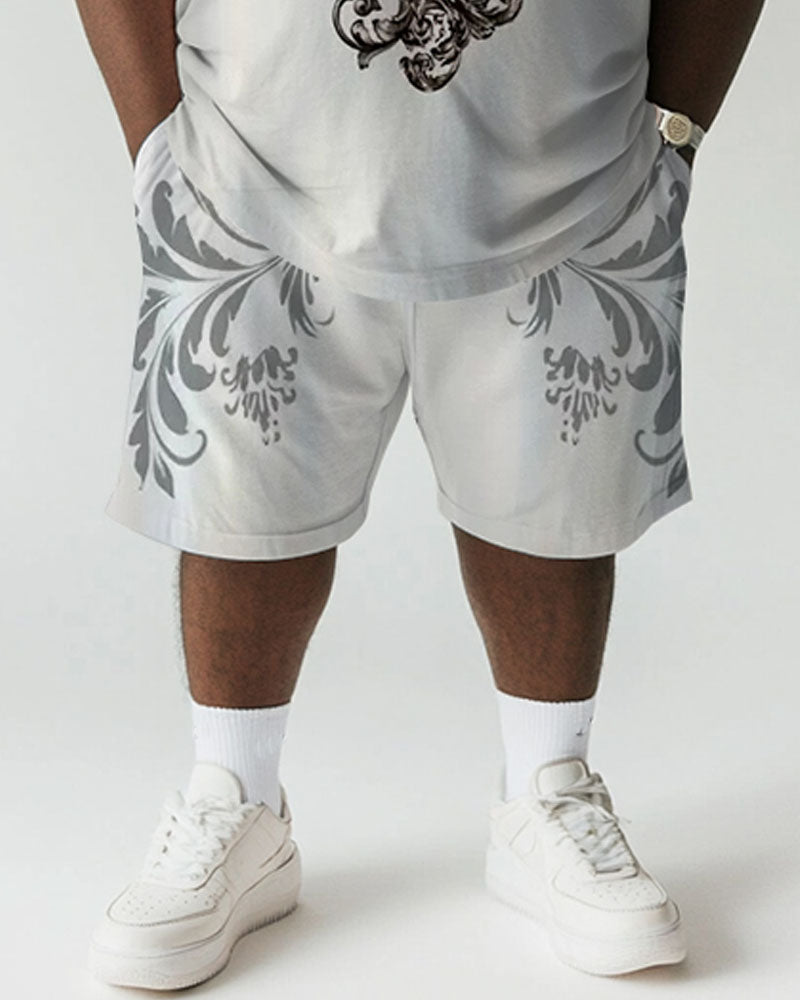Men's Plus Size Daily Casual White Pattern Letter Printing Short-sleeved T-shirt Shorts Suit