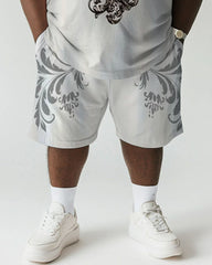 Men's Plus Size Daily Casual White Pattern Letter Printing Short-sleeved T-shirt Shorts Suit
