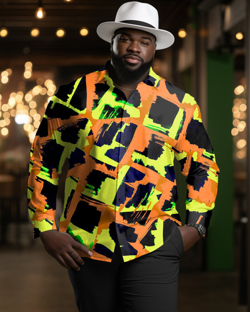 Men's Large Size Casual Stone Texture Long Sleeve Lapel Long Sleeve Shirt