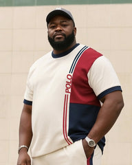 Big Boy Daily Casual Simple Color-matching Polo English Round Neck Short-sleeved T-shirt Striped Trousers