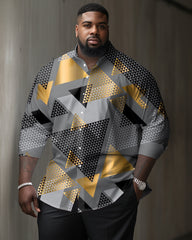 Men's Big & Tall Casual Geometric Triangle Textured Lapel Long Sleeve Shirt