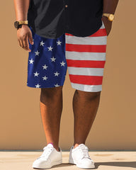 Men's Plus Size Independence Day Flag Patchwork Printed Short Sleeve Shirt Shorts Suit