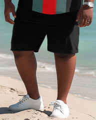 Men's Big and Tall Casual Simple Striped Colorblock Print Polo Shorts Set