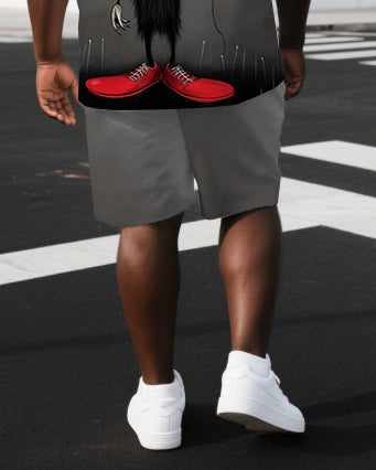 Men's Casual Fun Balloon Boy Illustration Back Print Big & Tall Short-Sleeve T-shirt Shorts Set