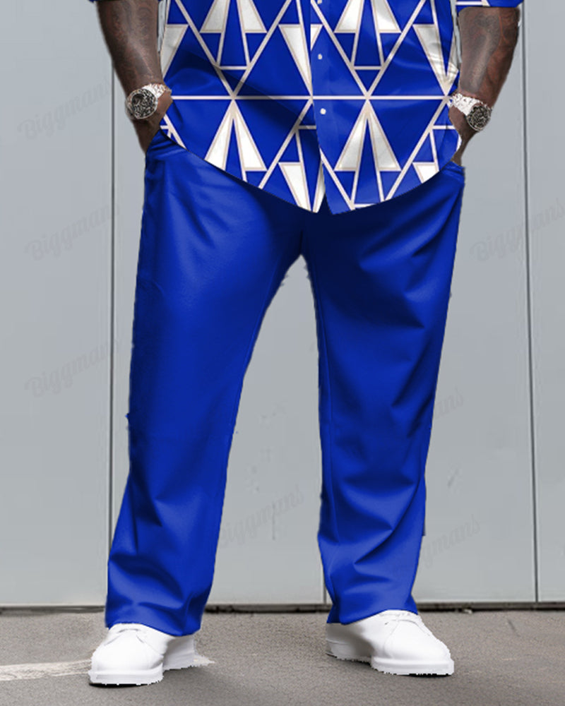 Geometric Triangle Textured Long Sleeve Leverage Shirt 2 Piece Set Men's Plus Size