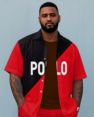 Men's Big and Tall Casual POLO Letter Splicing Color Block Printed Short Sleeve Shirt Shorts Set